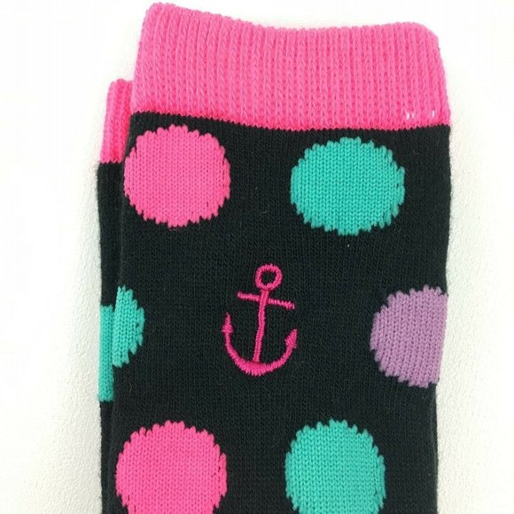 Sperry Top Sider Girls Knee High Socks 3-8.5 Black Polka Dot Anchor 2 Pairs - Picture 2 of 6